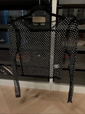AKIRA Black Sheer Mesh Top with Silver Studs